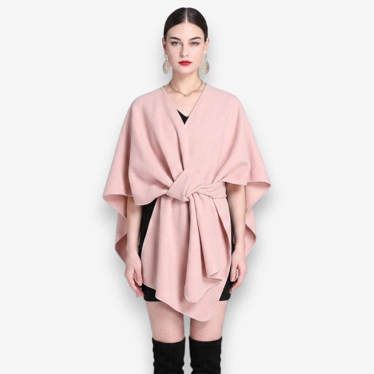 Poncho en laine femme ceinturé chic