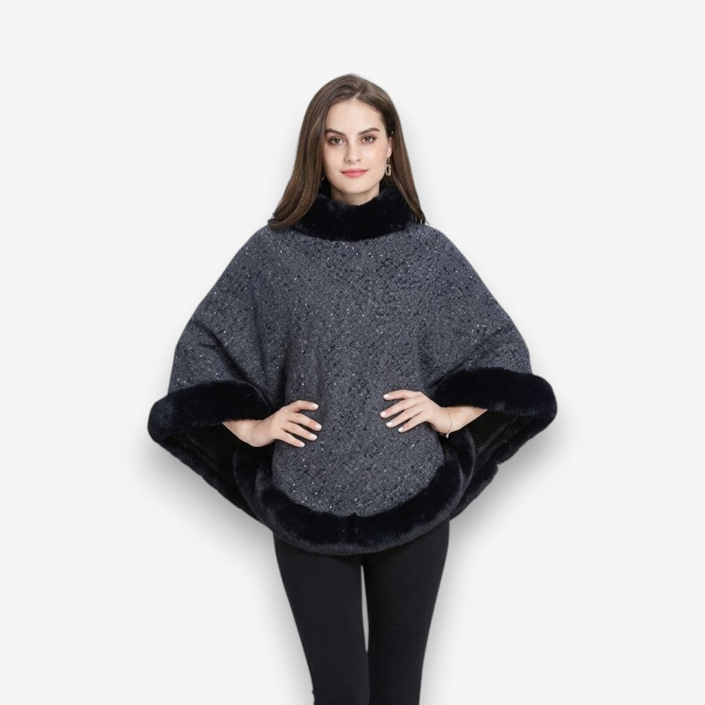 Poncho en laine femme avec fourrure