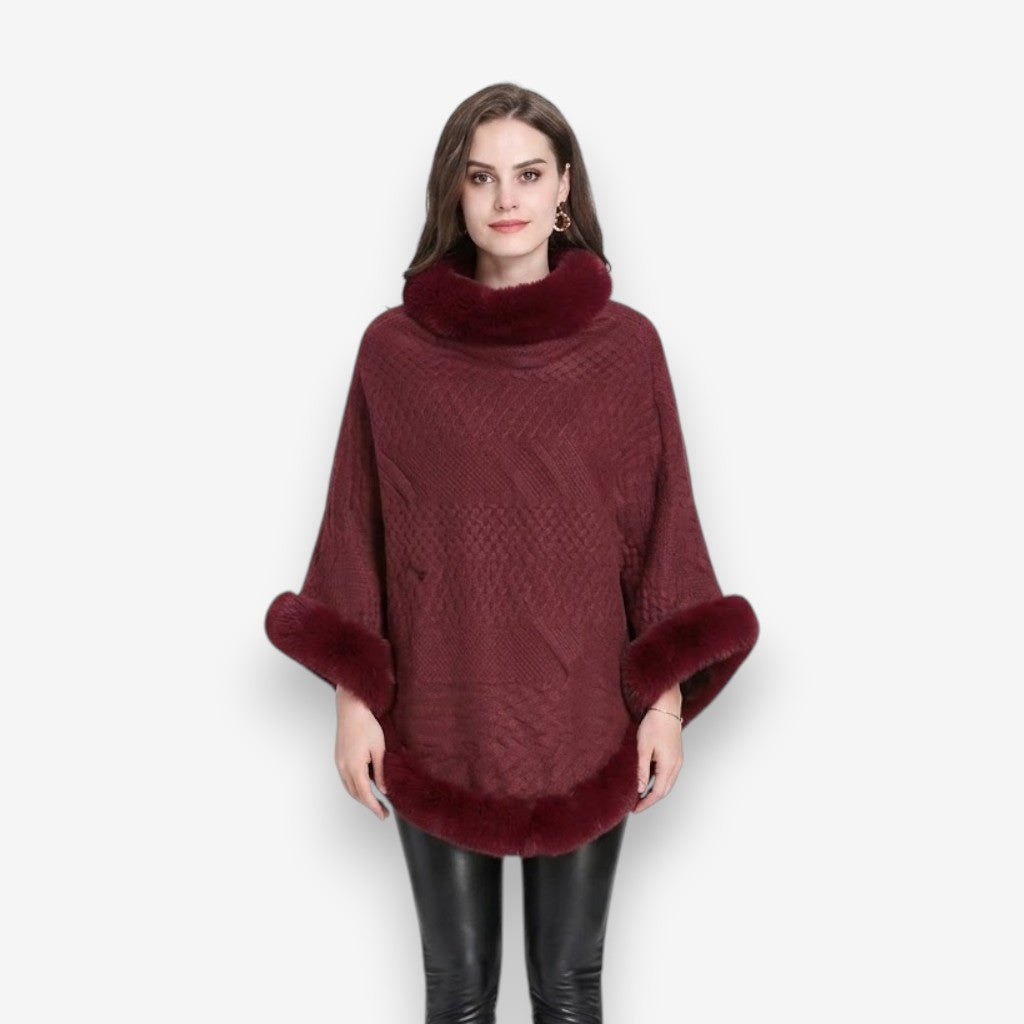 Poncho en laine femme avec fourrure