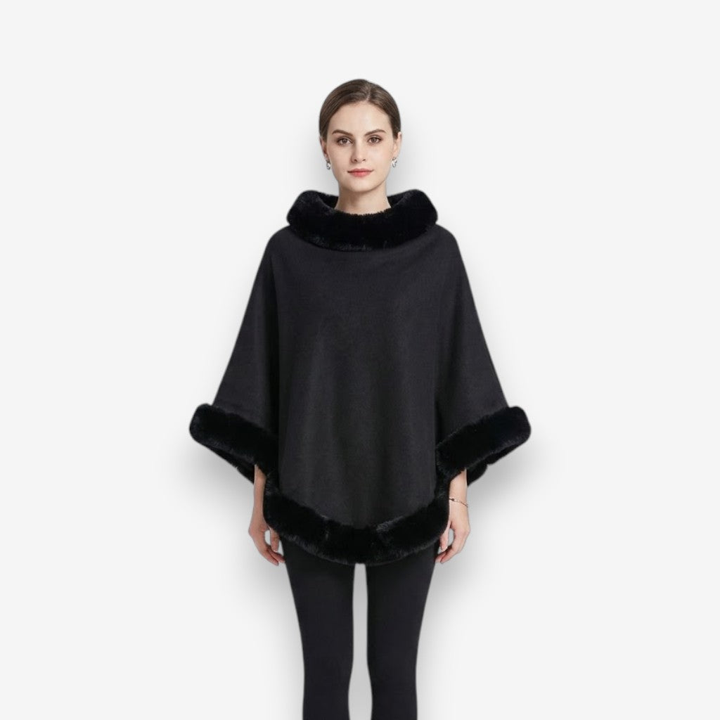 Poncho en laine femme avec fourrure