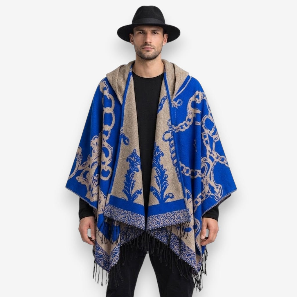 Poncho chaud homme motifs chaînes dorées