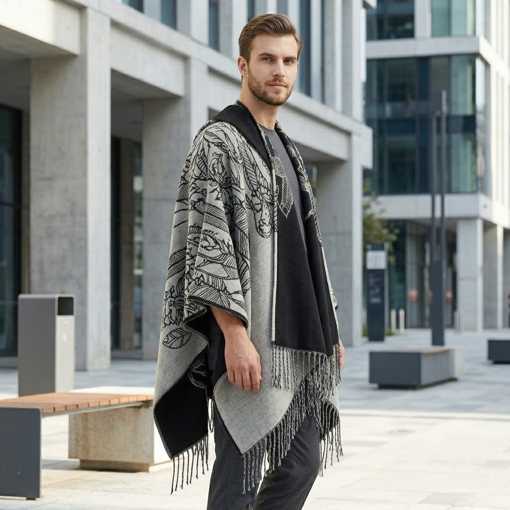 Poncho chaud homme élégant à franges