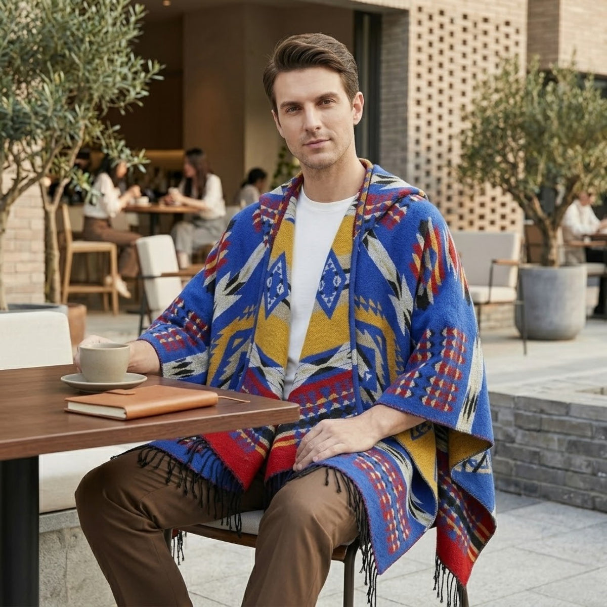 Poncho chaud homme géométrique coloré