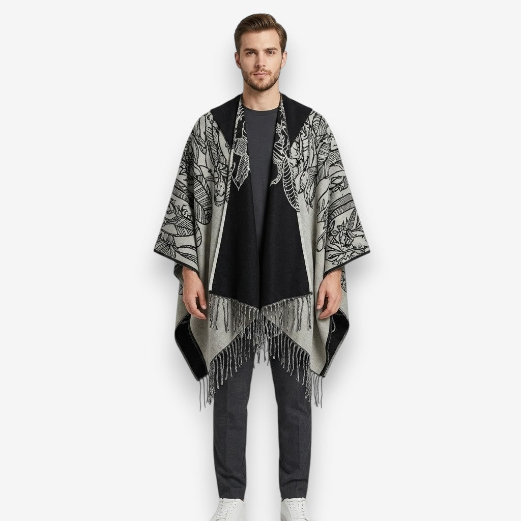 Poncho chaud homme élégant à franges