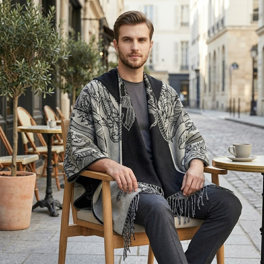 Poncho chaud homme élégant à franges