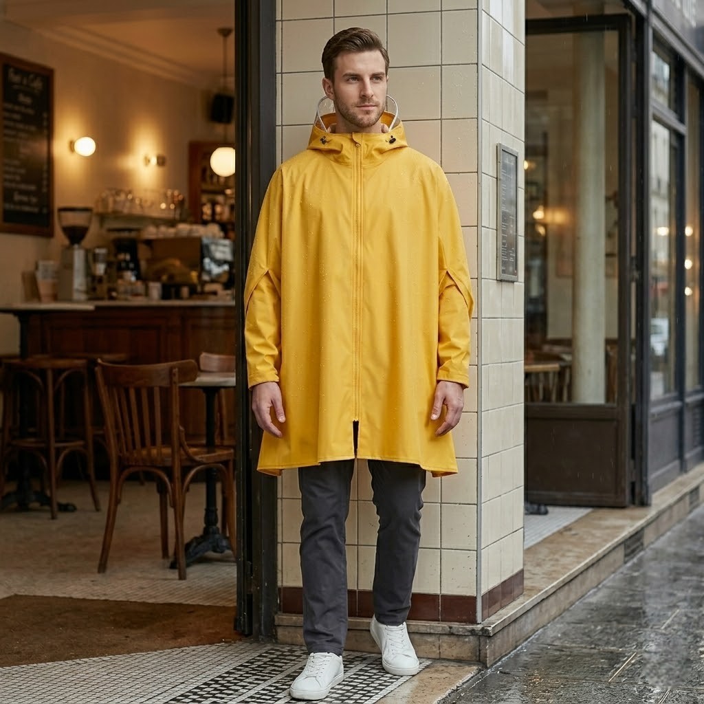 Poncho pluie homme jaune