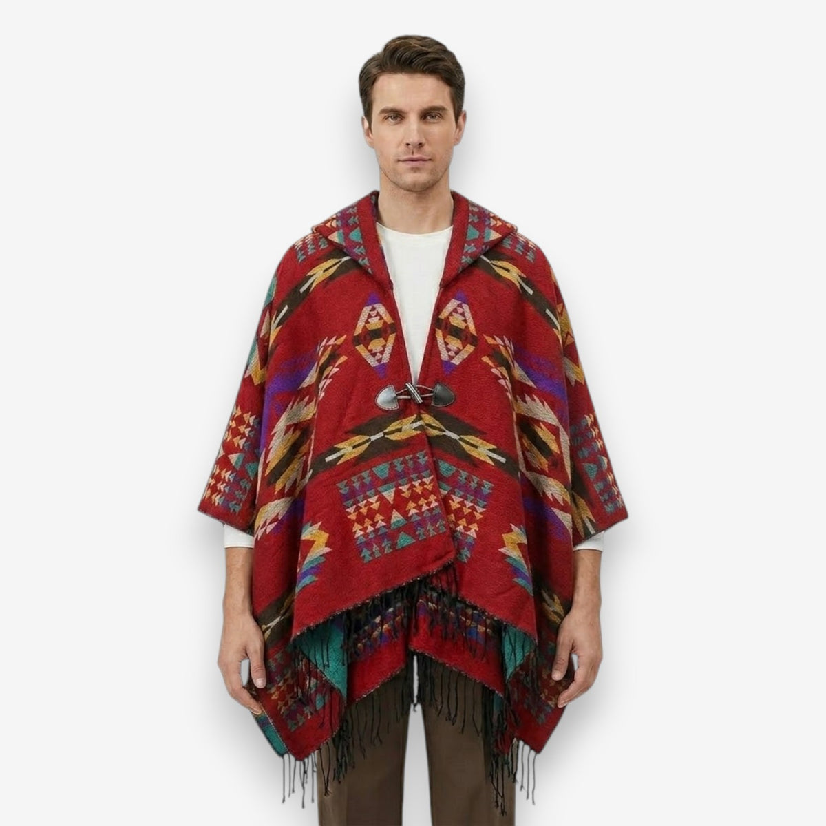 Poncho chaud homme géométrique coloré