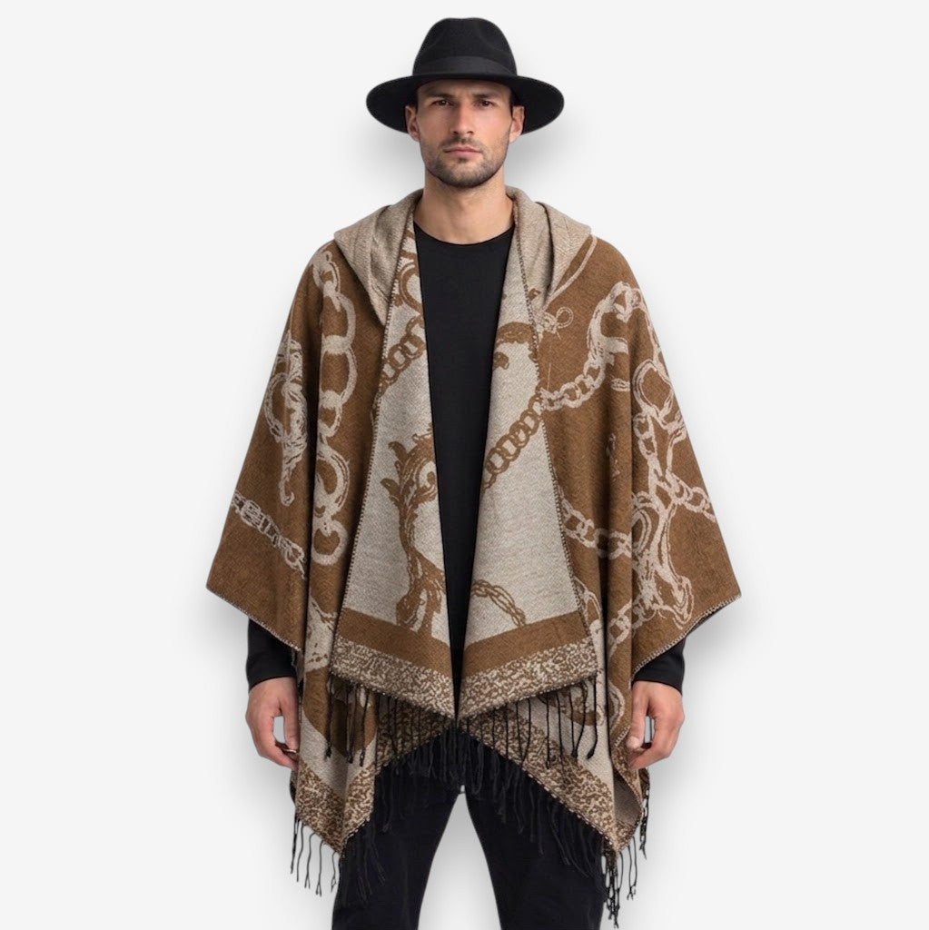 Poncho chaud homme motifs chaînes dorées