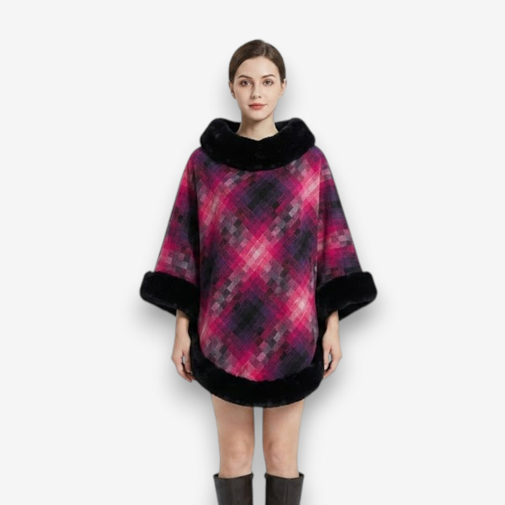 Poncho en laine femme fourrure