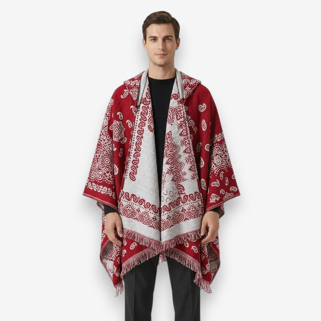 Poncho chaud homme design oriental