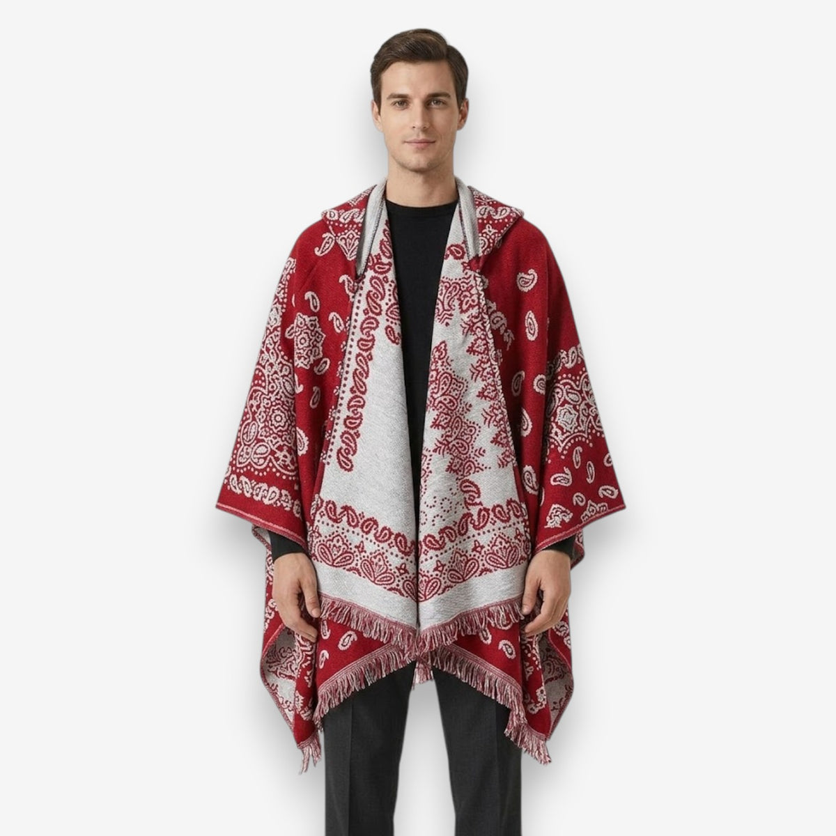 Poncho chaud homme design oriental