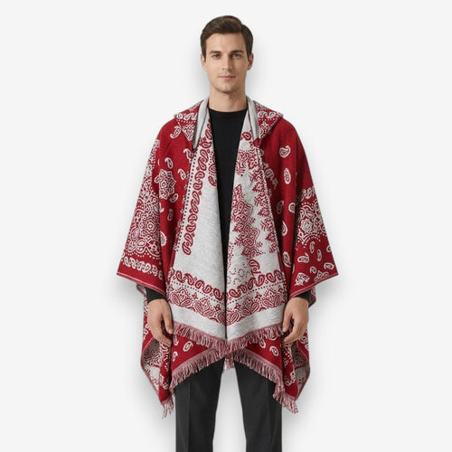 Poncho chaud homme design oriental