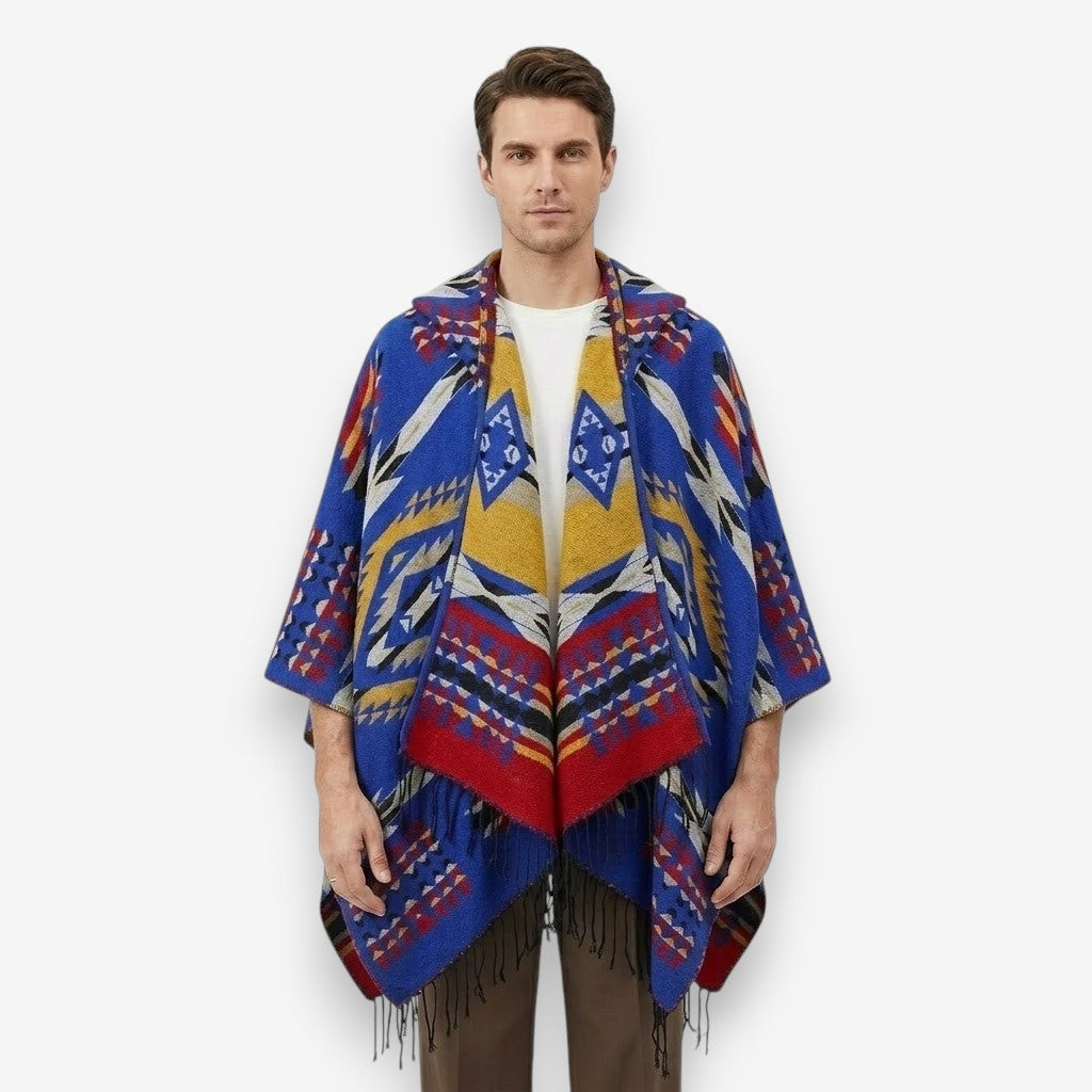 Poncho chaud homme géométrique coloré