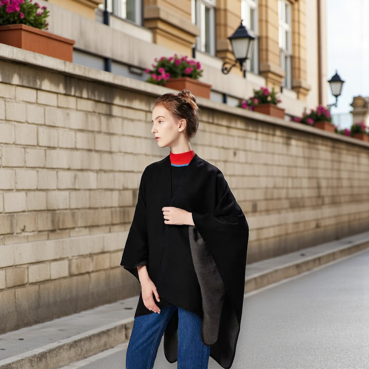 Poncho en laine femme classique