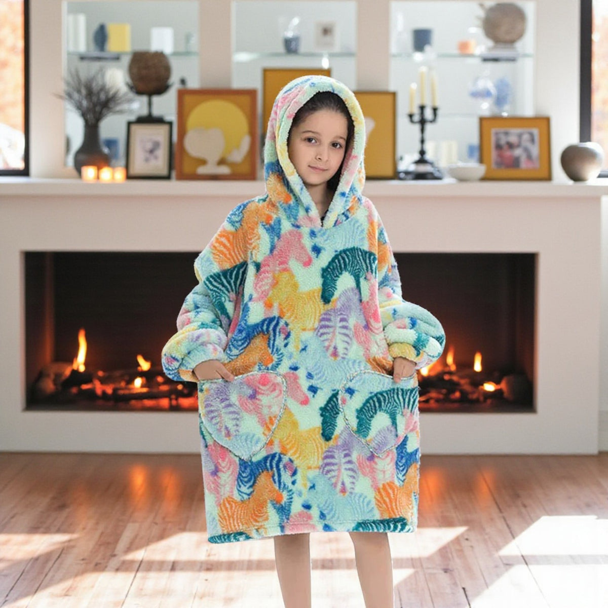 Poncho polaire enfant design tropical