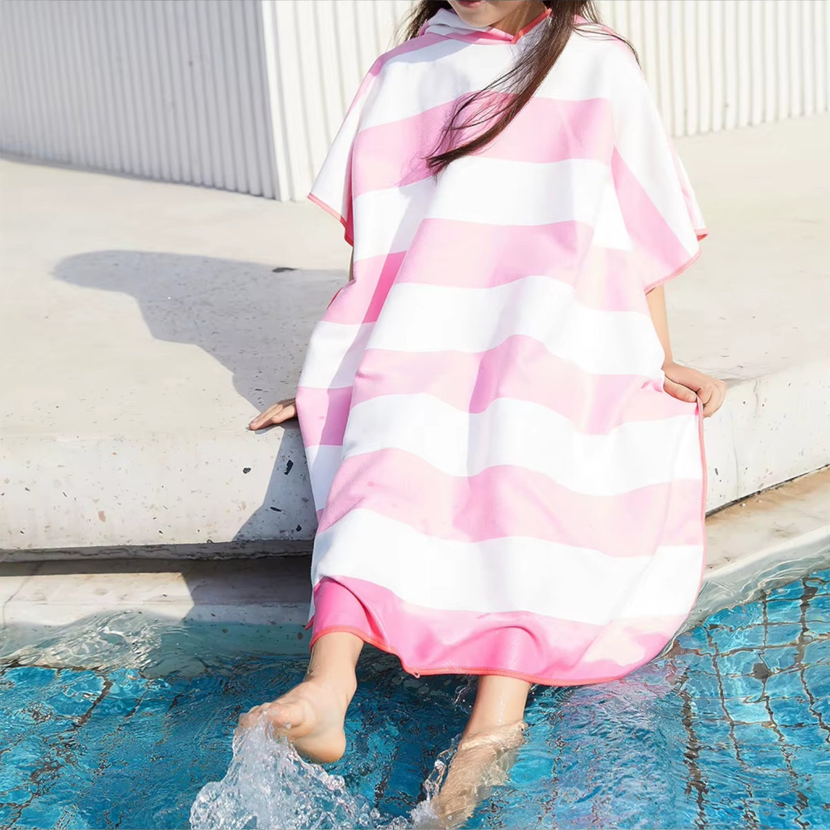 Poncho de bain enfant à rayures
