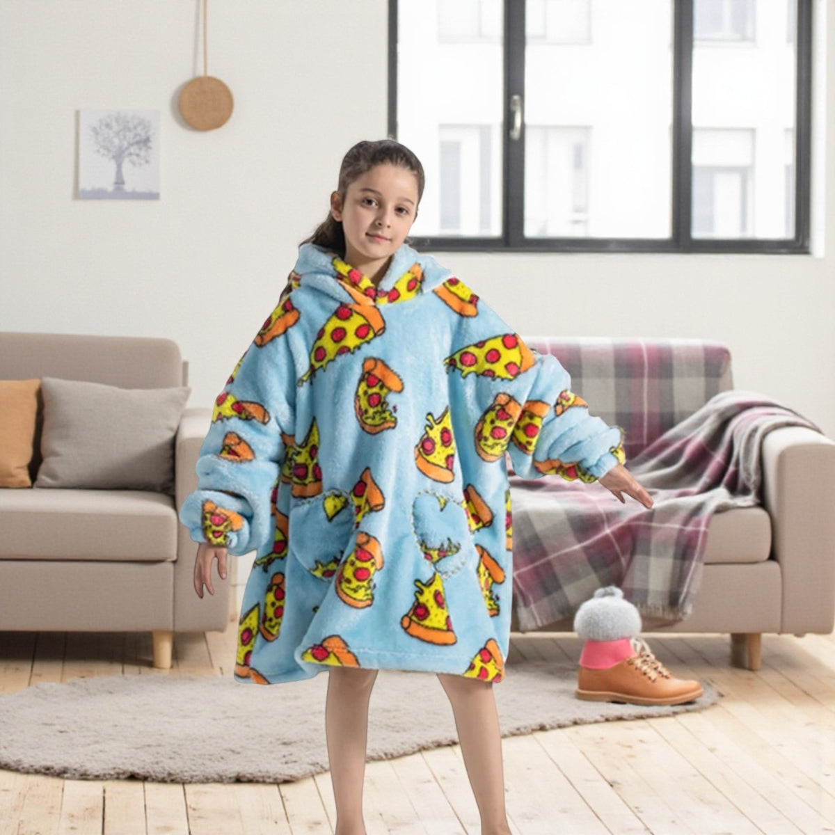 Poncho polaire enfant pizza