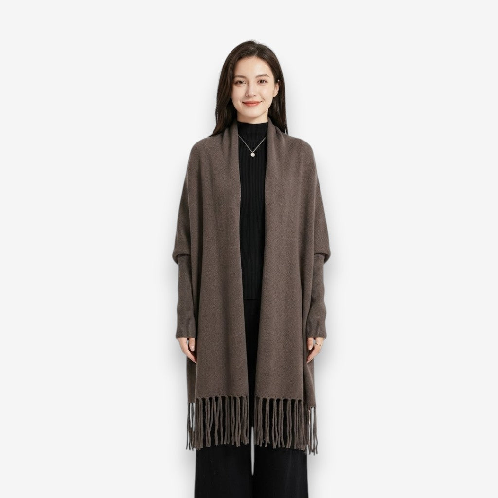 Poncho en laine femme à franges