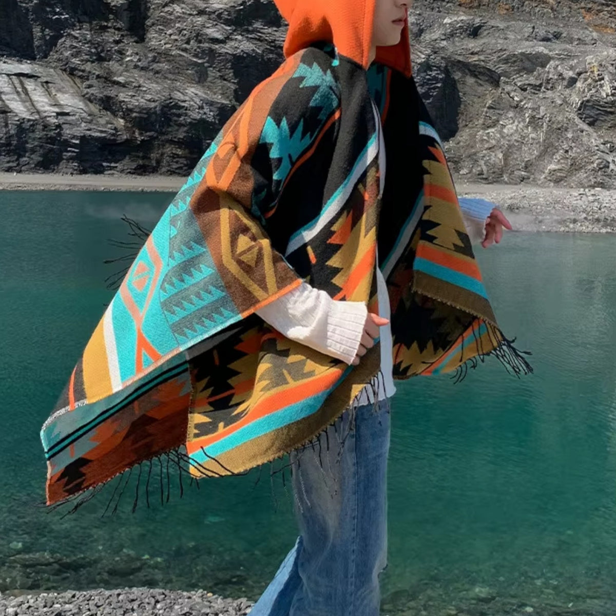 Poncho chaud homme hiver coloré