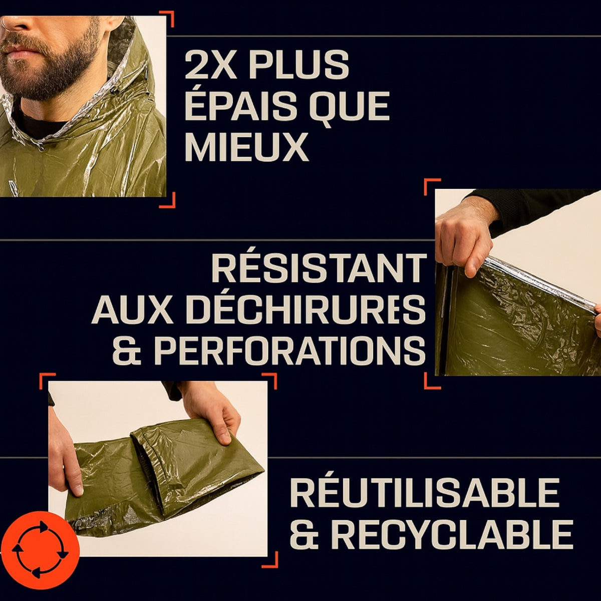 Poncho pluie homme avec doublure