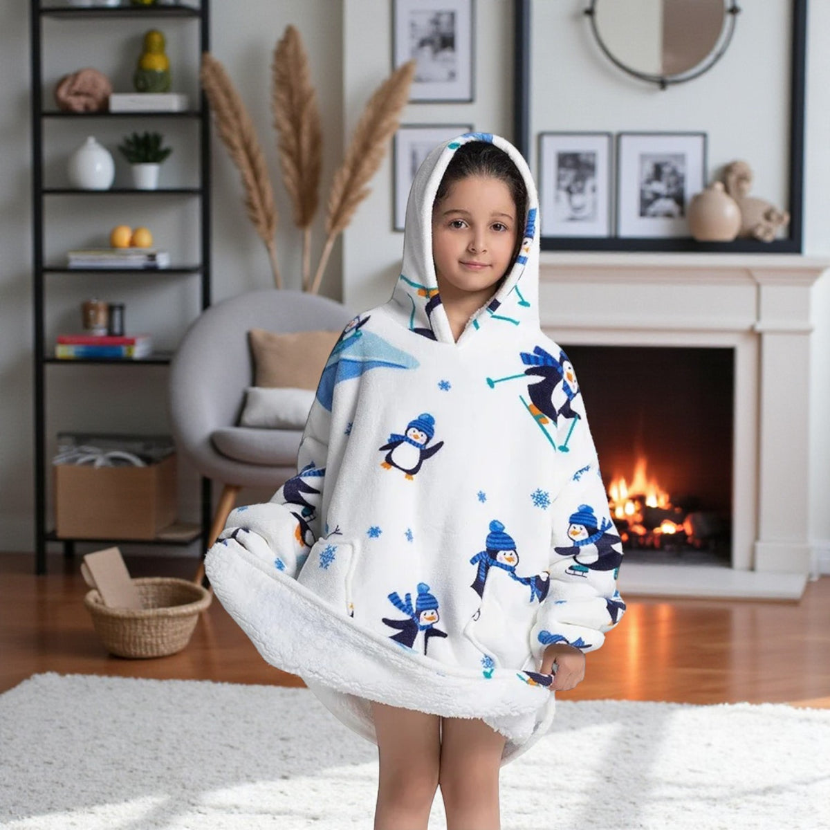 Poncho polaire enfant pingouin