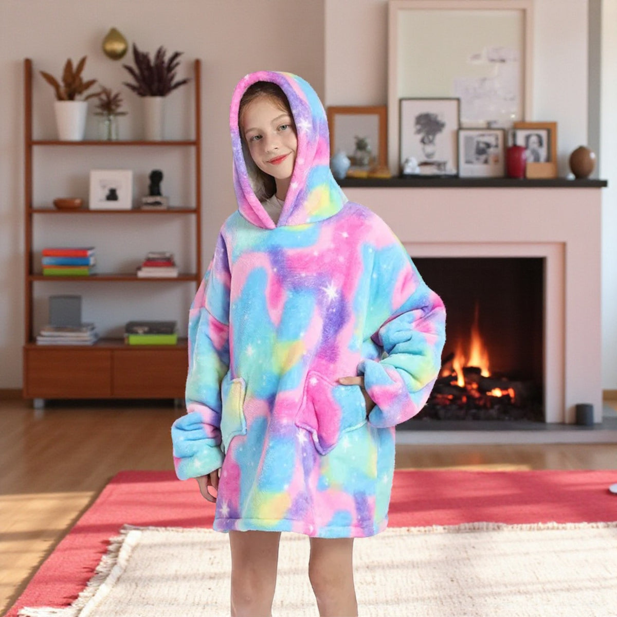 Poncho polaire enfant arc-en-ciel