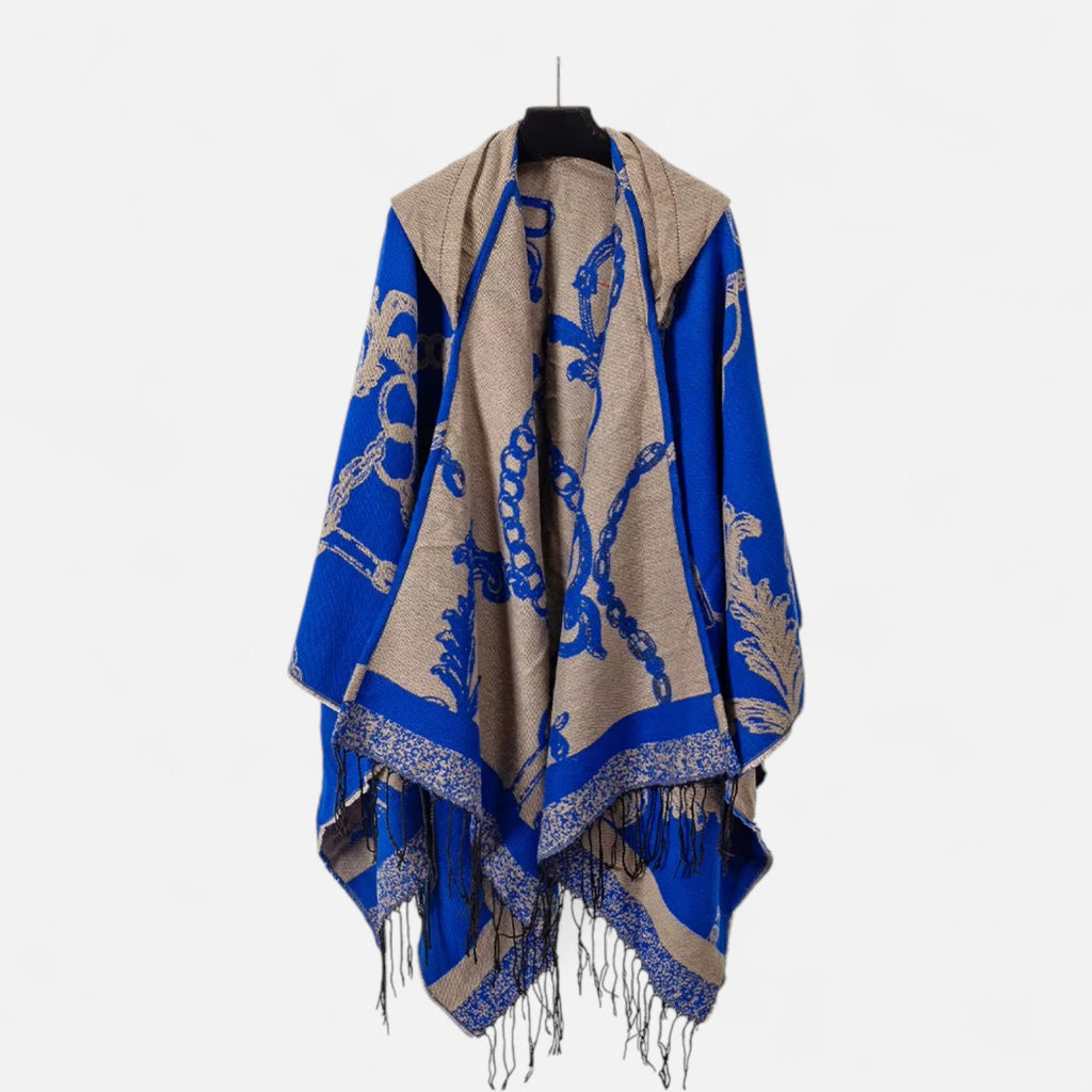 Poncho chaud homme motifs chaînes dorées