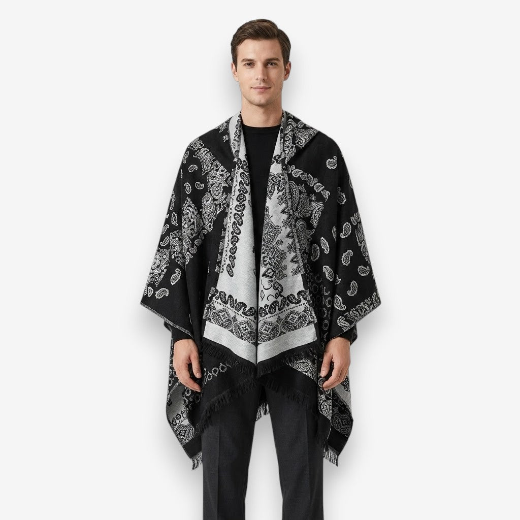 Poncho chaud homme design oriental