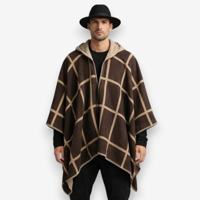 Poncho chaud homme à carreaux