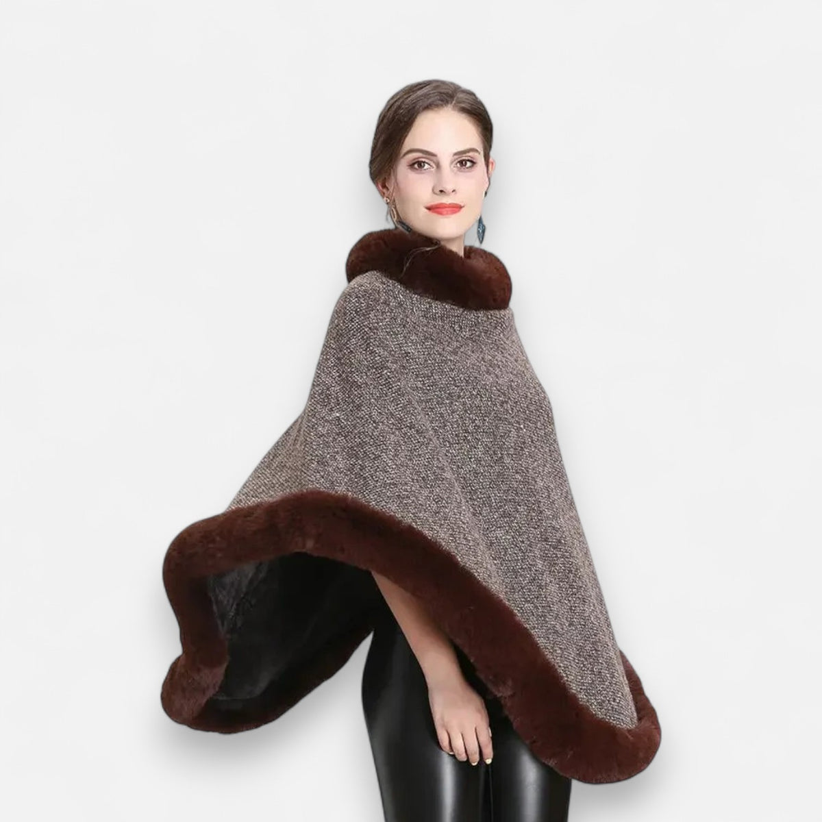 Poncho en laine femme avec fourrure