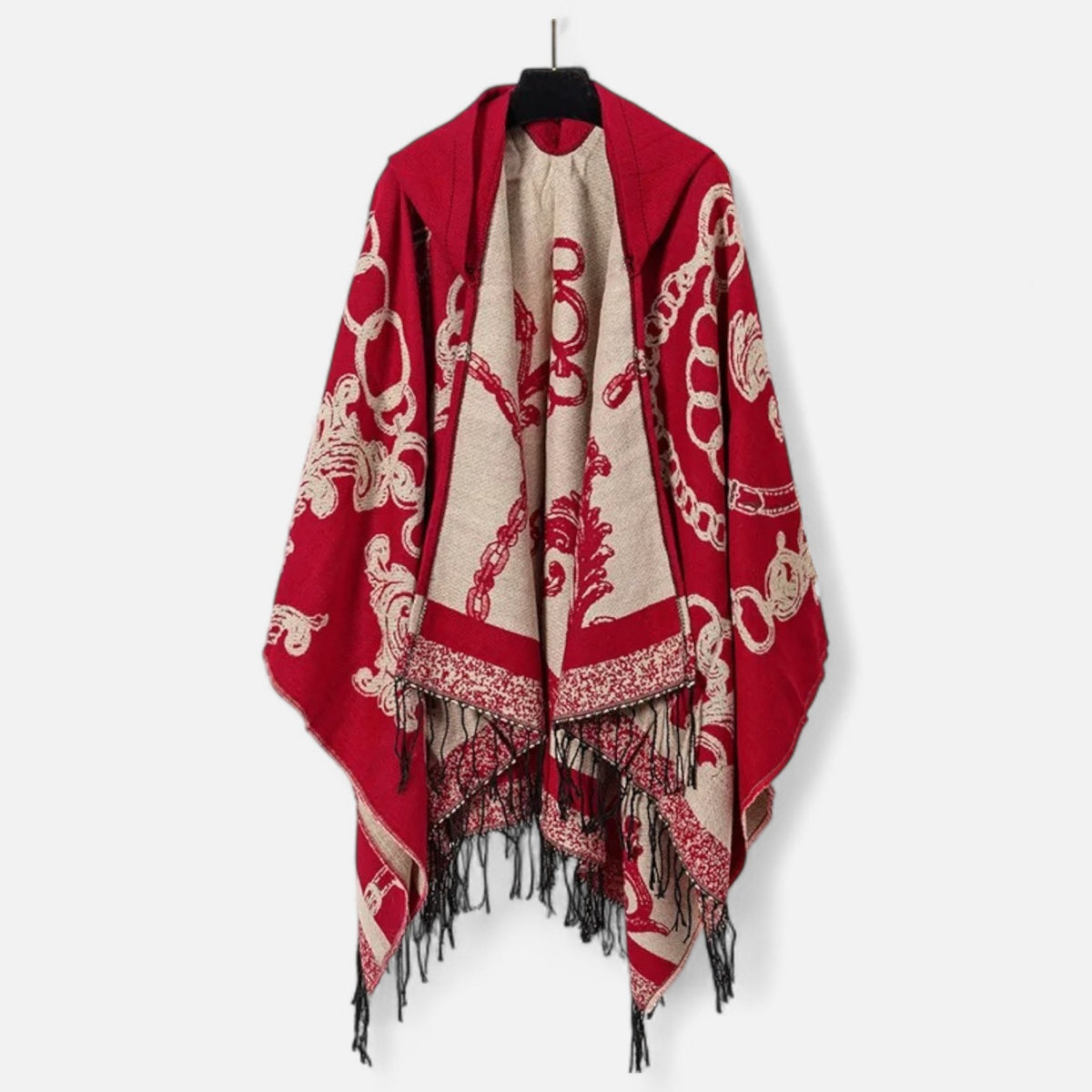 Poncho chaud homme motifs chaînes dorées