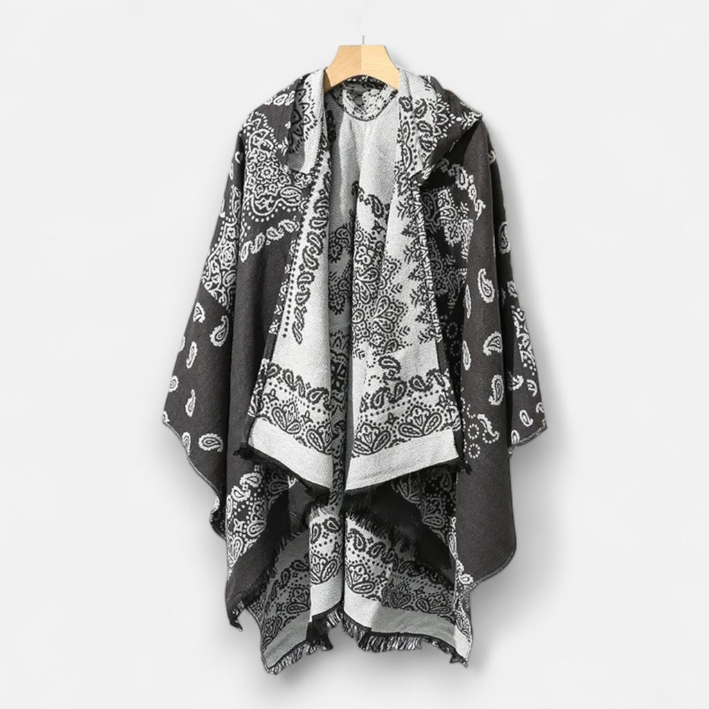 Poncho chaud homme design oriental