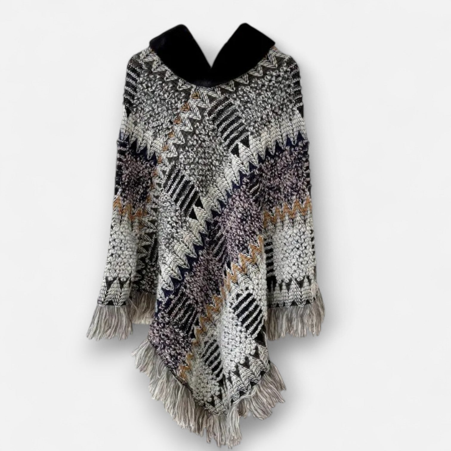 le poncho frangé Artiguette - Taille unique - CAPES EN TISSU DES PYRENEES le poncho frangé Artiguette - Taille unique - CAPES EN TISSU DES PYRENEES
