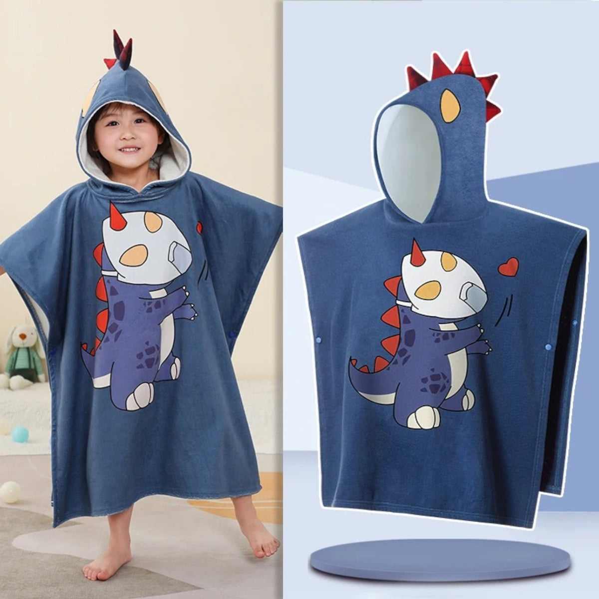 Poncho plage enfant avec capuche dinosaure