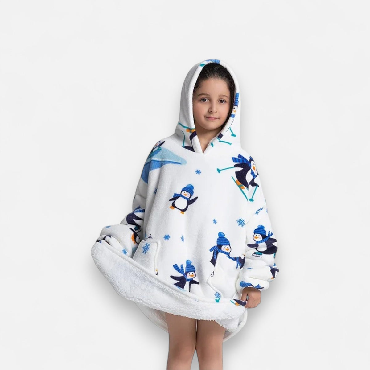 Poncho polaire enfant pingouin