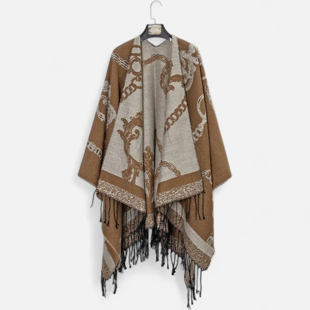 Poncho chaud homme motifs chaînes dorées