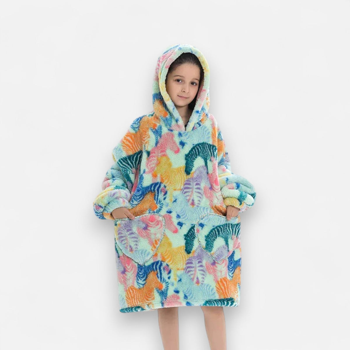Poncho polaire enfant design tropical