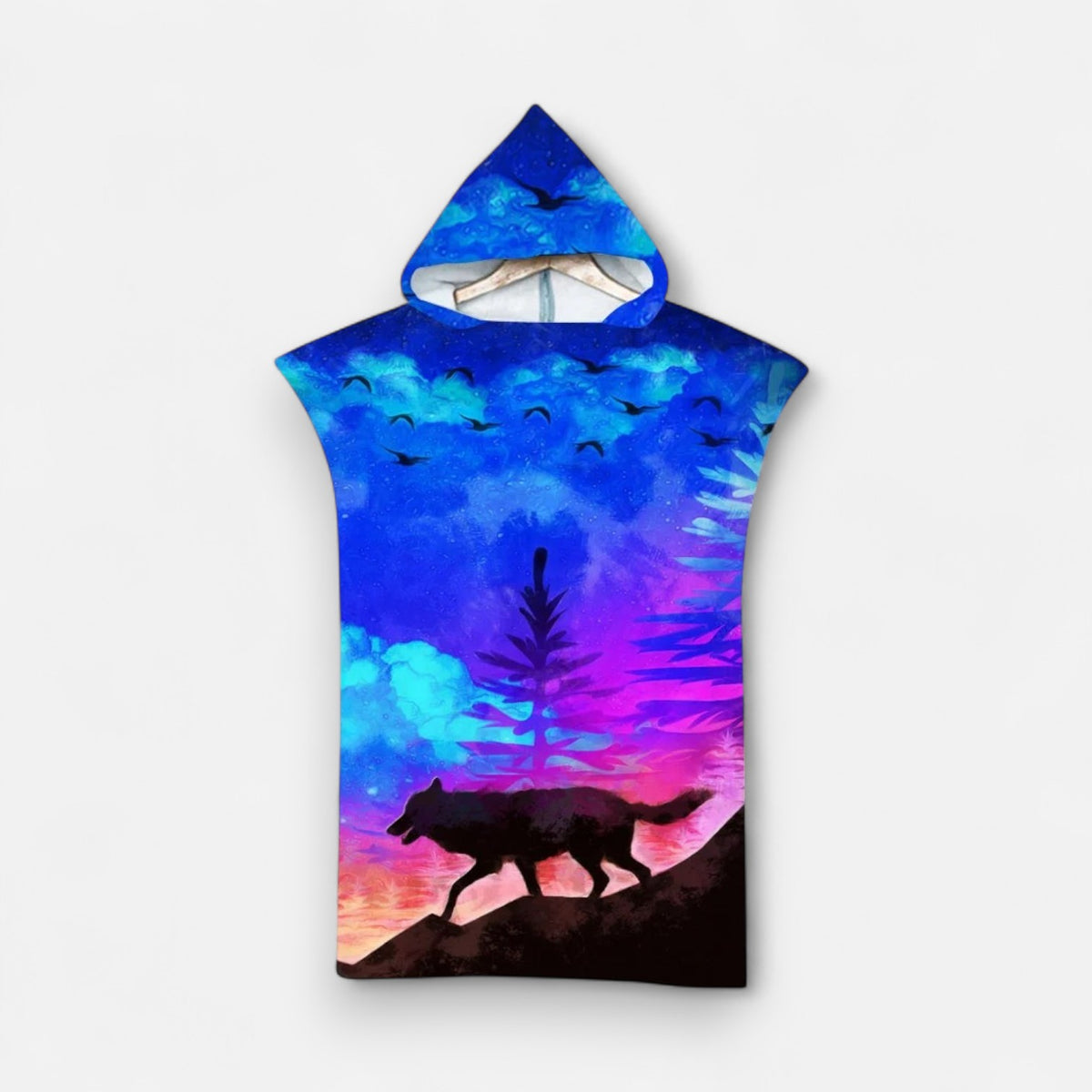 Poncho de surf enfant motif loup