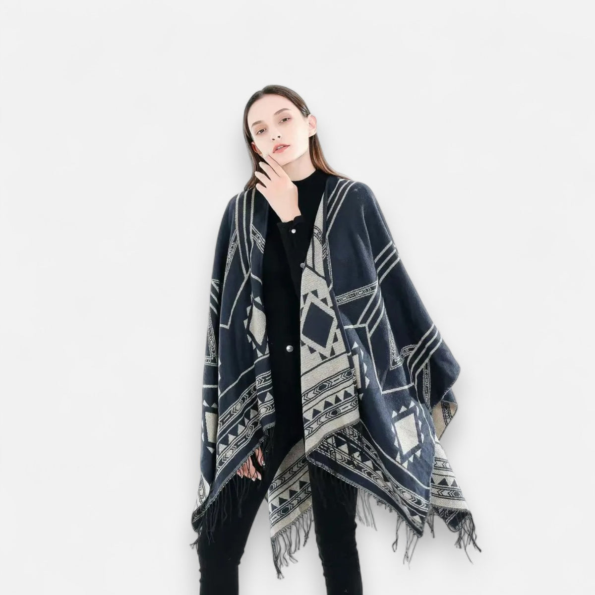 Poncho en laine femme avec motifs