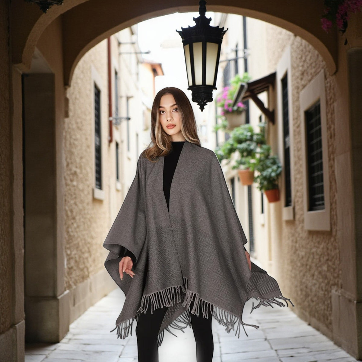 Poncho en laine femme uni tendance
