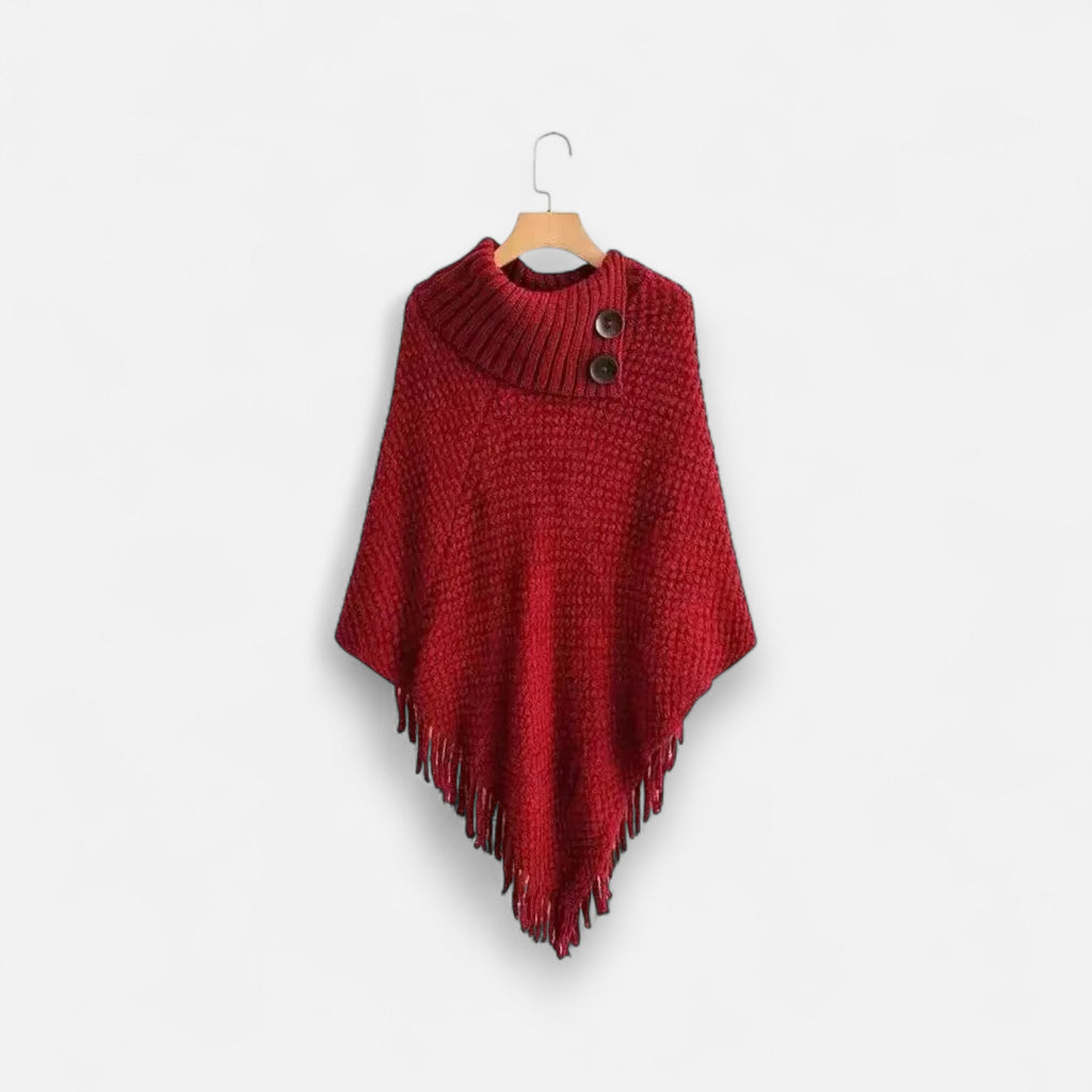 Poncho en laine femme à col boutonné