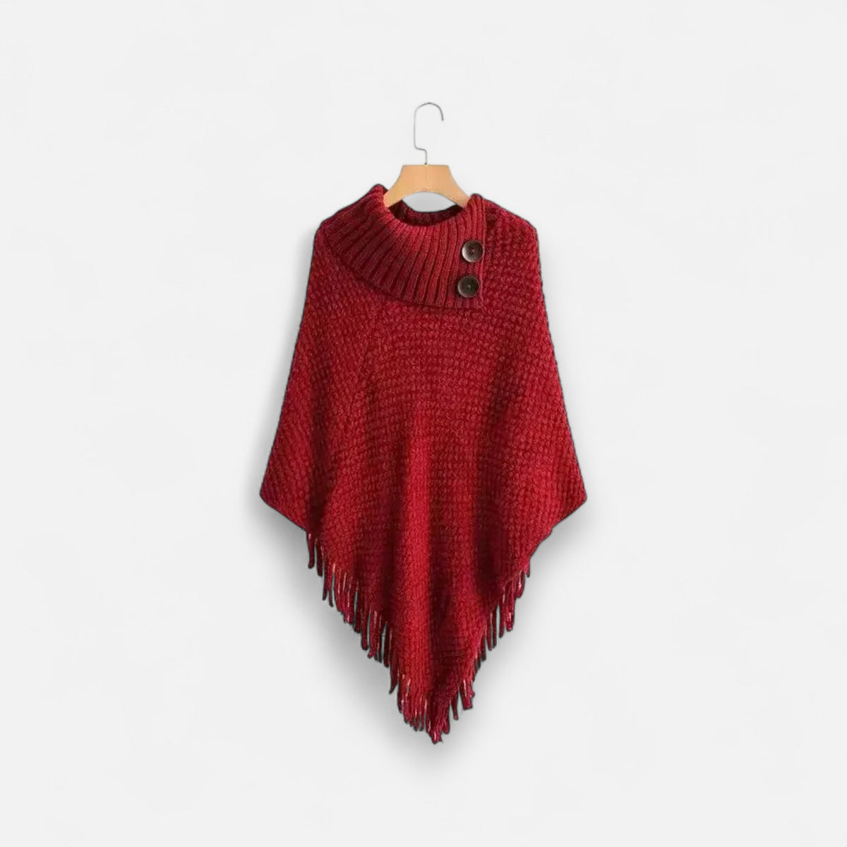 Poncho en laine femme à col boutonné