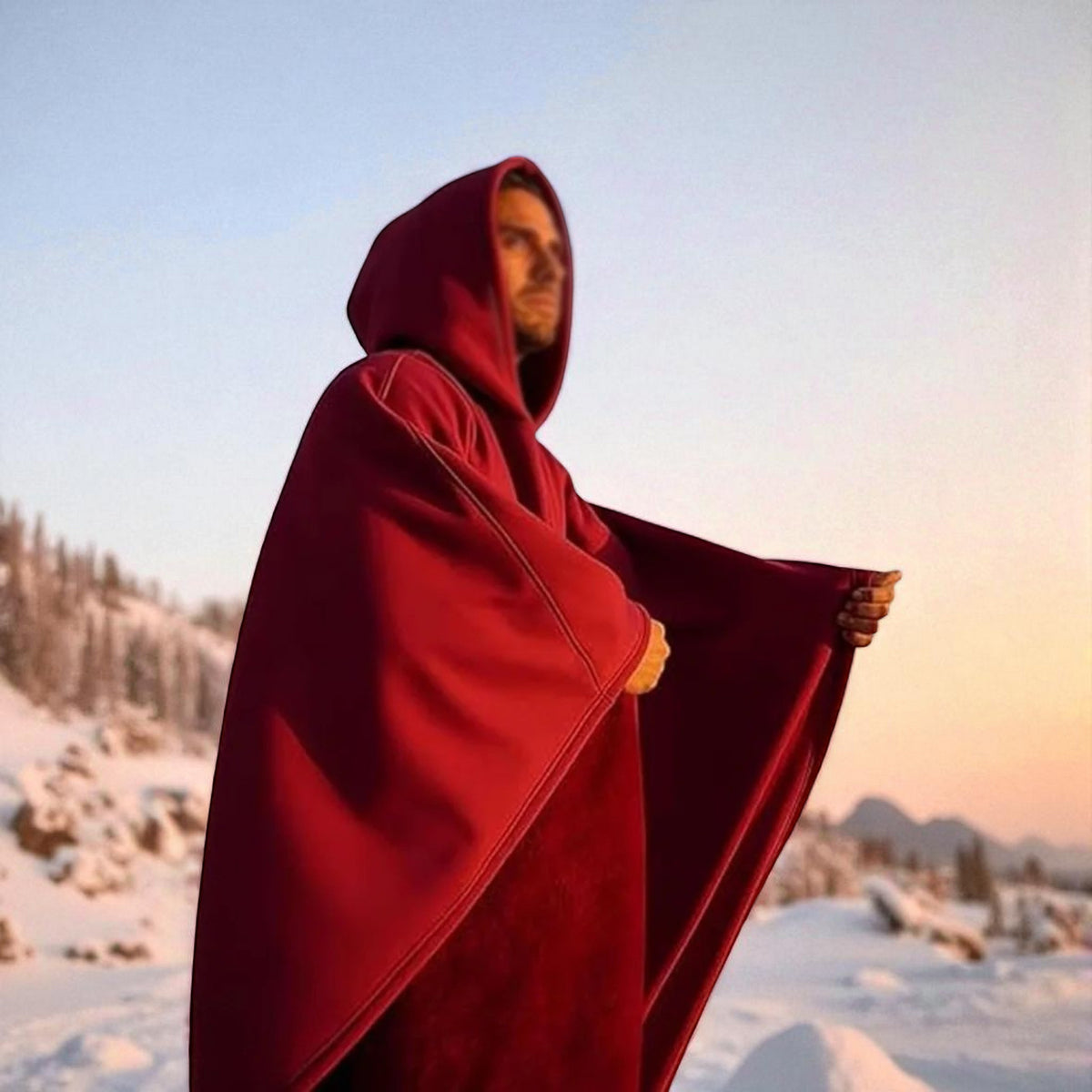 Poncho chaud homme avec capuche