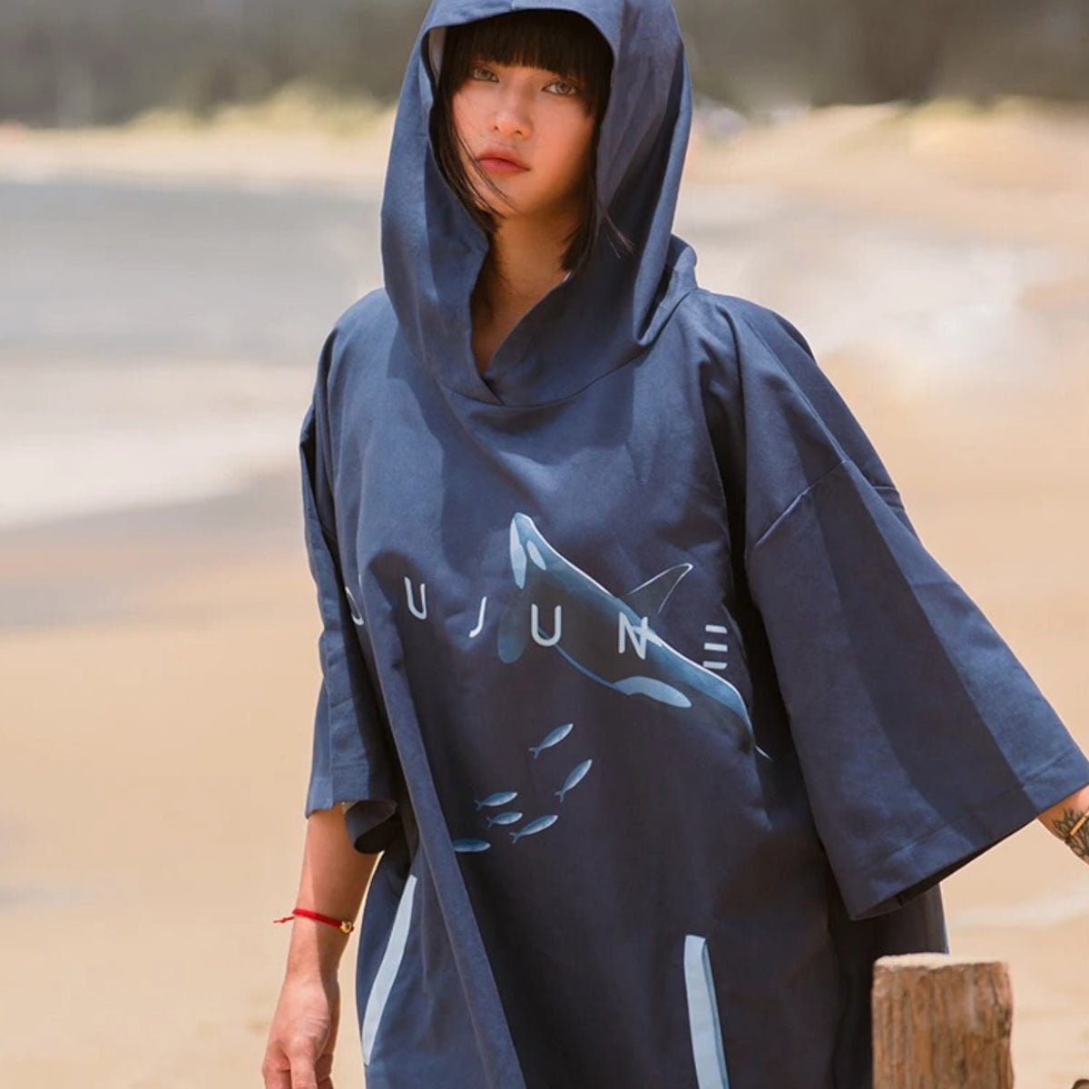 Poncho surf femme bleu marine