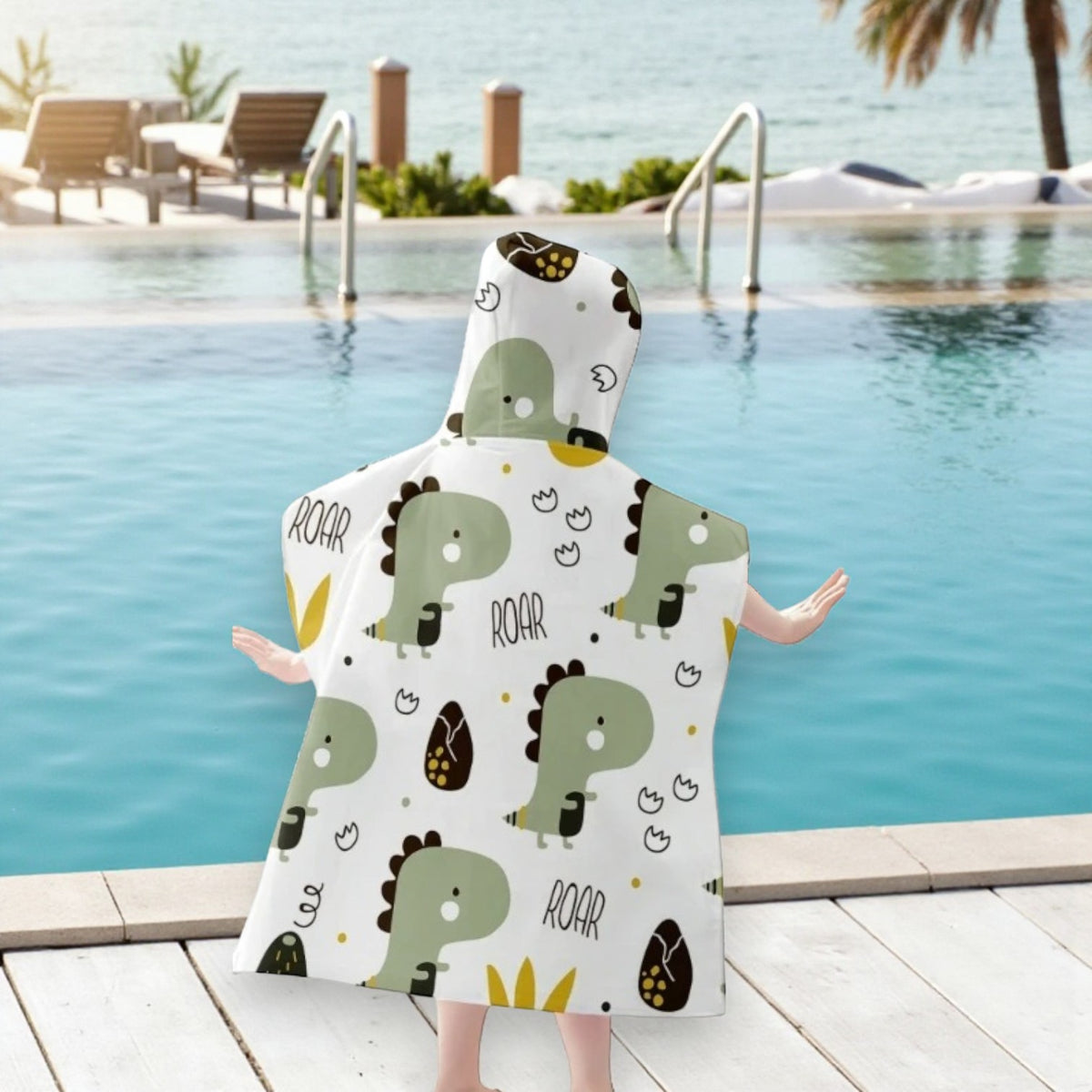 Poncho plage enfant dinosaure