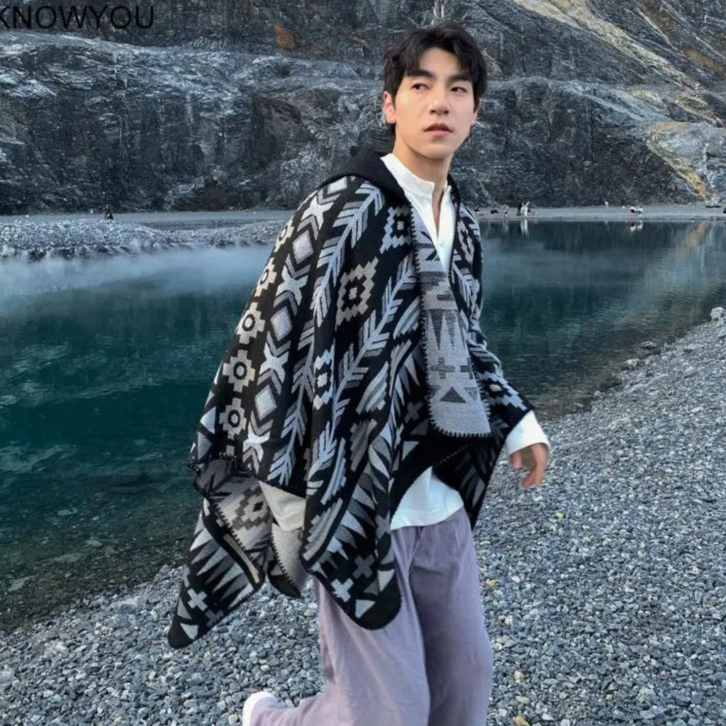 Poncho chaud homme style bohème