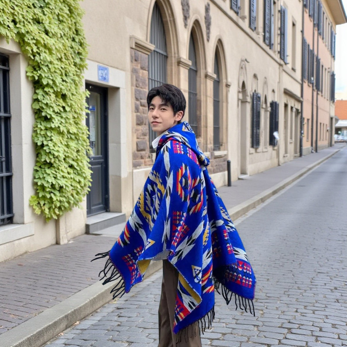 Poncho chaud homme géométrique coloré