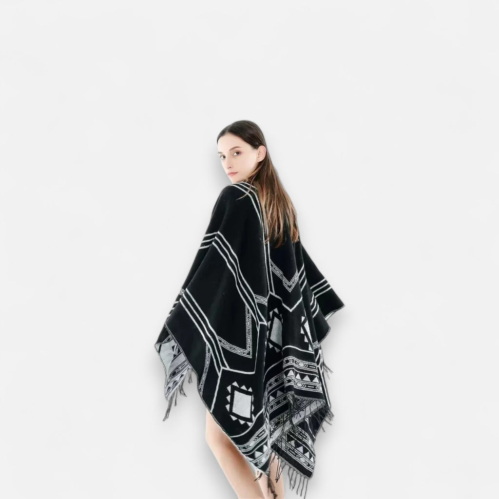 Poncho en laine femme avec motifs