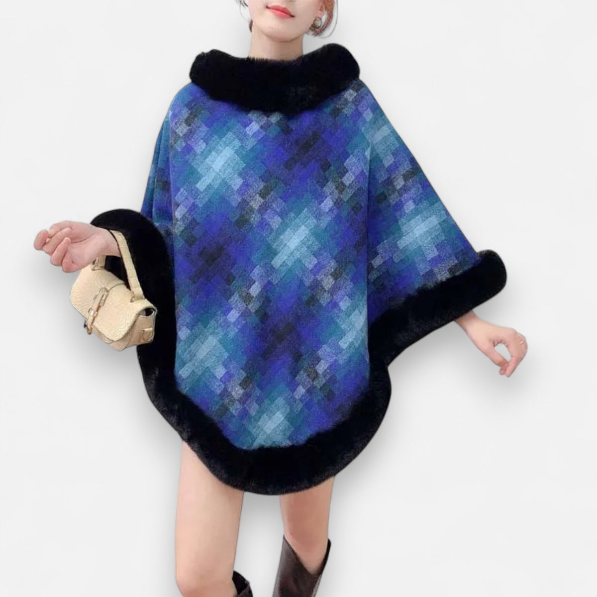 Poncho en laine femme fourrure