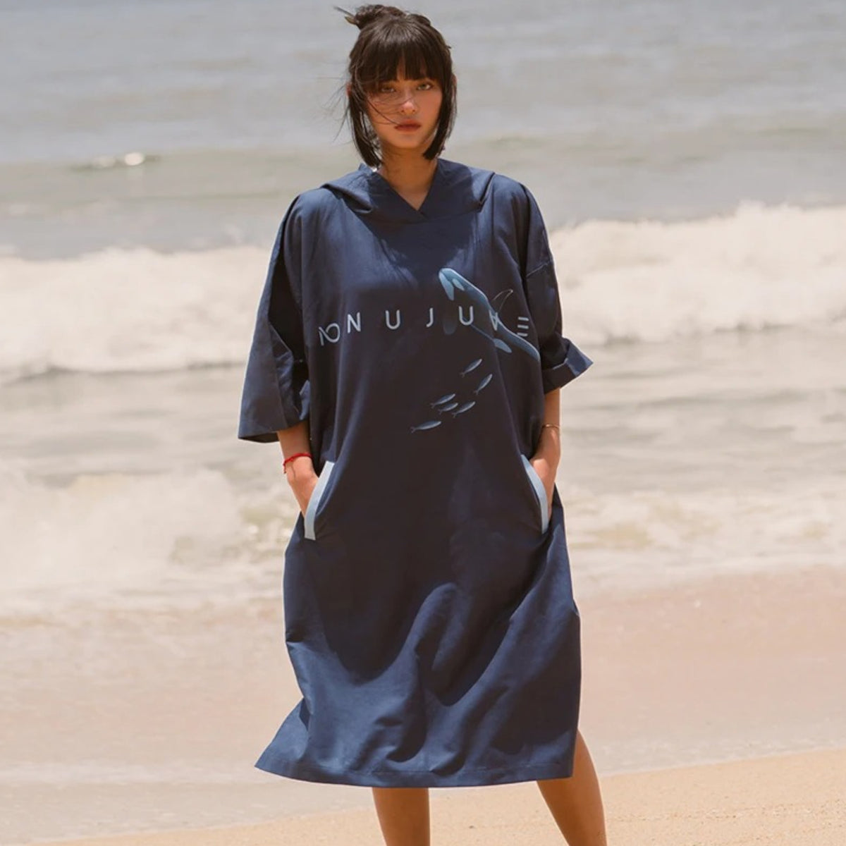 Poncho surf femme bleu marine